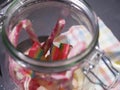 Glass jar of candy sweets medium shot Royalty Free Stock Photo