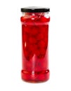 Glass jar with canned cocktail cherry Royalty Free Stock Photo