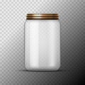 Glass Jar for canning and conservation. Vector empty jar design template with cover or lid on transparent Royalty Free Stock Photo