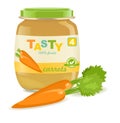 Glass jar with carrot baby food