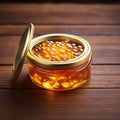 Glass jar of caviar fish eggs, empty blank generic product packaging mockup