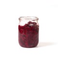 Glass jar with cherry jam iolated on white, front view Royalty Free Stock Photo