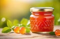 ripe cloudberries, orchard, green background, sunny day Royalty Free Stock Photo