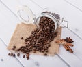 Glass jar with coffee beans Royalty Free Stock Photo