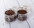 Glass jar with coffee beans Royalty Free Stock Photo