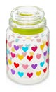 Glass jar with colored hearts. Capacity for storing isolated on