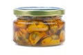 Glass jar with conserved mussels