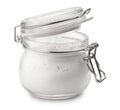 Glass jar of corn starch Royalty Free Stock Photo