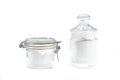 Glass jar with corn  starch isolated on a white background Royalty Free Stock Photo