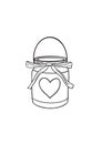 The glass jar is decorated with a heart and a bow on the handle