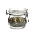Glass jar with dried parsley Royalty Free Stock Photo