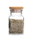 Glass jar with dried parsley Royalty Free Stock Photo