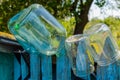 Glass jar on the fence Royalty Free Stock Photo