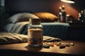 Candy-filled Jar on Wooden Table. Generative AI. Royalty Free Stock Photo