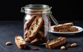 Artisan Biscotti with Chocolate in Glass Jar Royalty Free Stock Photo