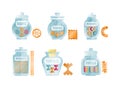 Glass Jar Filled with Dry Macaroni Product Vector Set