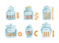 Glass Jar Filled with Dry Macaroni Product Vector Set