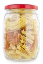 Glass jar is filled by macaroni and paste Royalty Free Stock Photo