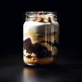 glass jar filled with a mouth-watering iced coffee dessert - generative Ai illustration