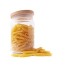 Glass jar filled with penne pasta isolated Royalty Free Stock Photo