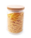 Glass jar filled with penne pasta isolated Royalty Free Stock Photo