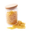 Glass jar filled with penne pasta isolated Royalty Free Stock Photo