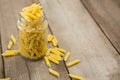 Glass jar filled with pinnate pasta