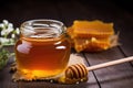 glass jar filled with raw, unfiltered honey