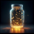 Glass jar with fireflies glowing inside on a transparent backg Royalty Free Stock Photo