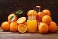 Glass jar of fresh orange juice with fresh fruits Royalty Free Stock Photo