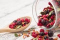 Glass jar of fruit tea with apples, orange, red and black currant berries Royalty Free Stock Photo