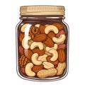 Glass Jar Full of Mixed Nuts with Almonds Cashews Walnuts and Peanuts Illustration Royalty Free Stock Photo