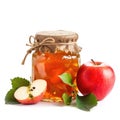 A glass jar of homemade apple jam with fresh apples, isolated on a pristine white background, Ai Generated Royalty Free Stock Photo