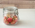 A glass Jar with homemade heart shaped cookies Royalty Free Stock Photo