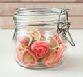 A glass Jar with homemade heart shaped cookies Royalty Free Stock Photo