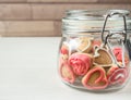 A glass Jar with homemade heart shaped cookies Royalty Free Stock Photo