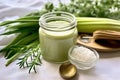 glass jar of homemade natural face mask ingredients