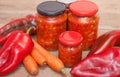 Glass jar of homemade paprika, pepper, carrot salad Royalty Free Stock Photo