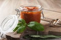 Glass jar with homemade tomato pasta sauce Royalty Free Stock Photo