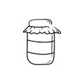Glass jar with honey or jam sketch drawing isolated on white background. Hand drawn vector illustration in simple doodle line art Royalty Free Stock Photo