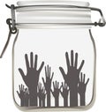 Glass jar with imprisoned black hands inside