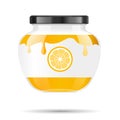 Glass jar with jam and configure with lemon. Vector illustration. Packaging collection. Label for jam. Bank realistic Royalty Free Stock Photo