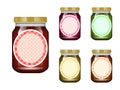 Glass jar with jam and configure. Vector illustration. Packaging collection. Label for jam. Bank realistic. Mock up