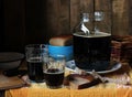 Glass jar with kvass and two glasses. Royalty Free Stock Photo