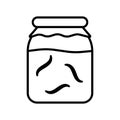 Glass jar with leeches or worms. Linear icon of hirudotherapy. Black simple illustration of alternative medicine or breeding