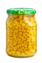 Glass jar with marinated corn grains