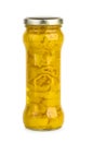 Glass jar with marinated yellow banana pepper