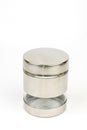 Glass jar in metal over white background Royalty Free Stock Photo