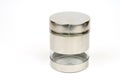 Glass jar in metal over white background Royalty Free Stock Photo