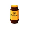 Glass jar with molasses on a white insulated background. Product made from sugar cane. Vector cartoon illustration.